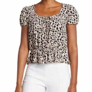 Sanctuary Top Meet You There Blouse 1X Polkadots Animal Print Peplum